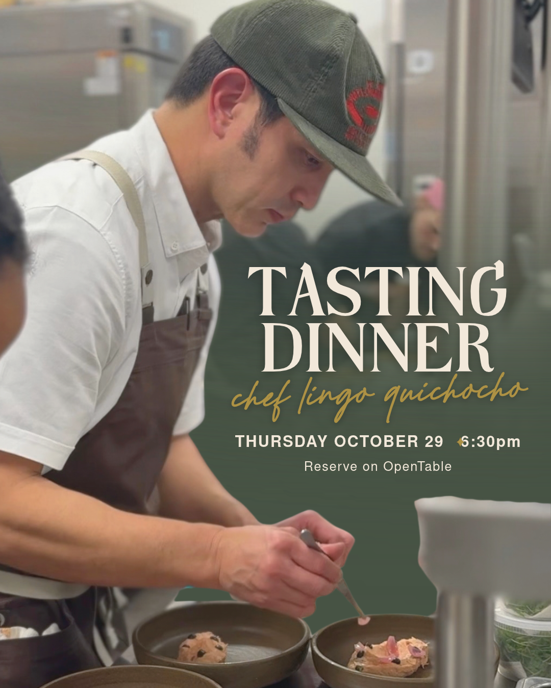Lani Culinary Team inside the kitchen, with information about the Tasting Dinner on Wednesday, September 30 at 6pm